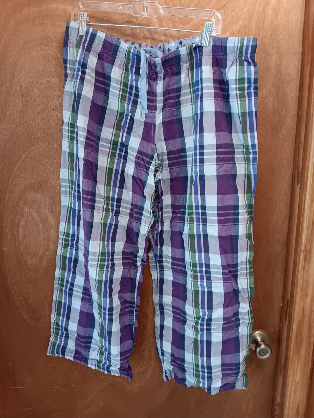 Womans Plaid Pull-On Lounge Pants - Purple & Green